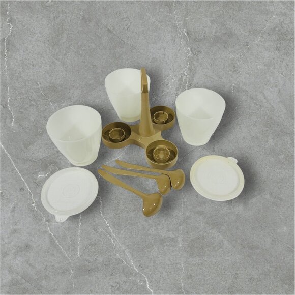 Tupperware Vintage Kitchen Condiment Set #757-3 With 3 Cups 3 Spoons 2 Lids & Ca - Picture 2 of 10